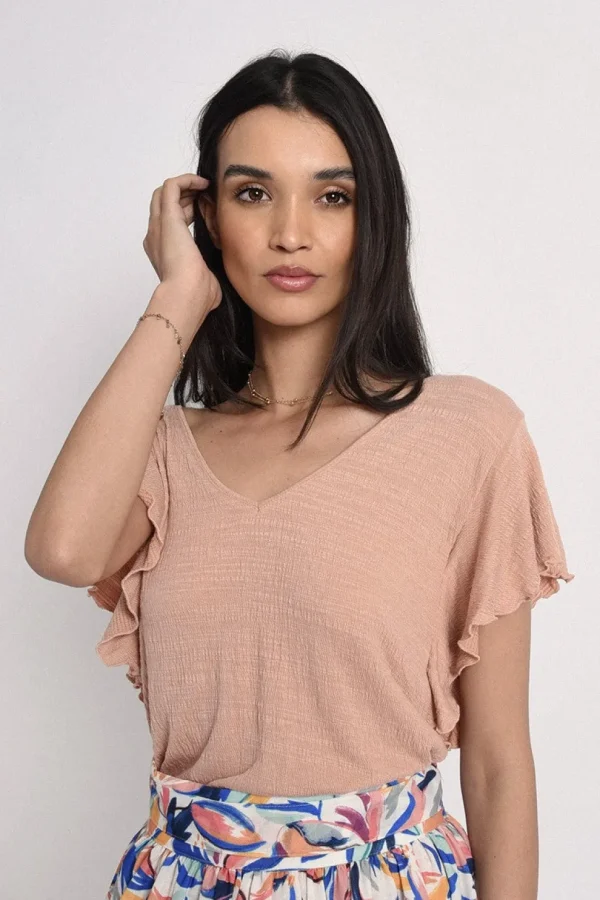 Ruffled Sleeve Top - Peach