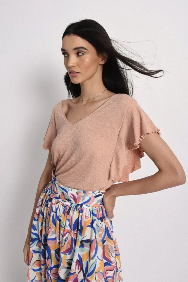 Ruffled Sleeve Top - Peach