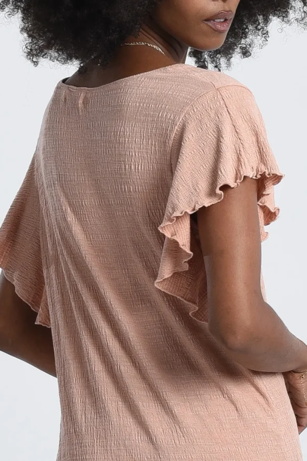 Ruffled Sleeve Top - Peach