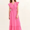 Ruffled V-Neck Dress - Pink