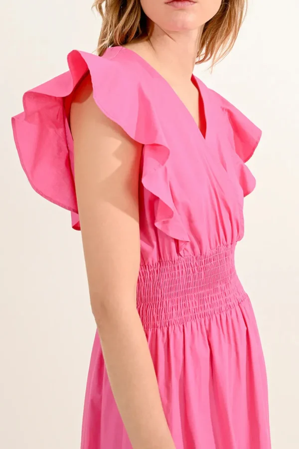 Ruffled V-Neck Dress - Pink