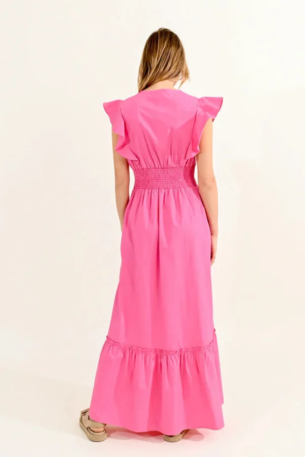 Ruffled V-Neck Dress - Pink