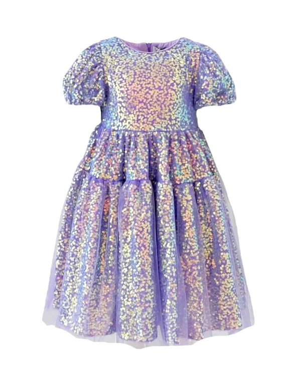 Sequin Daisy Puff Sleeve Dress