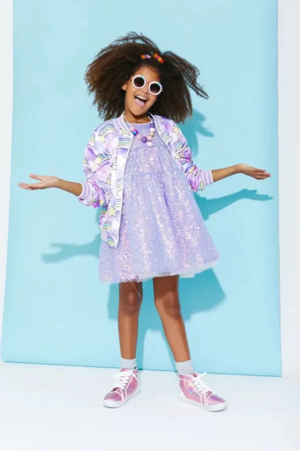 Sequin Daisy Puff Sleeve Dress