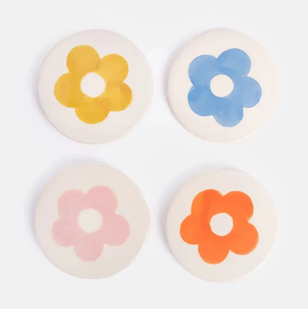 Set of 4 Stoneware Flower Coasters