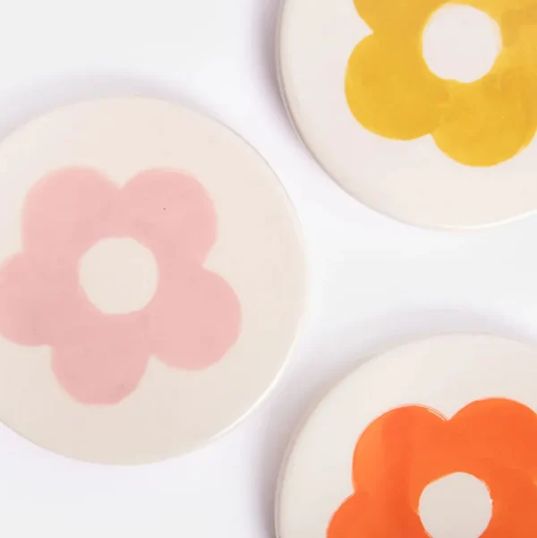 Set of 4 Stoneware Flower Coasters