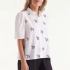 Short Sleeve Embroidered Zebra Print Shirt