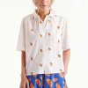 Short Sleeve Embroidered Citrus Print Shirt