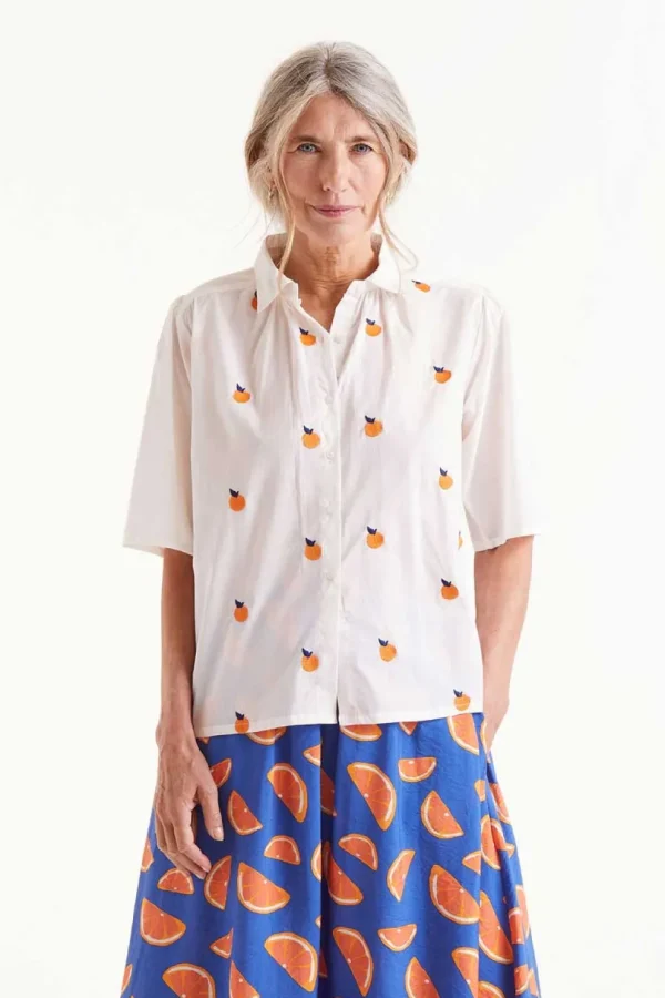 Short Sleeve Embroidered Citrus Print Shirt