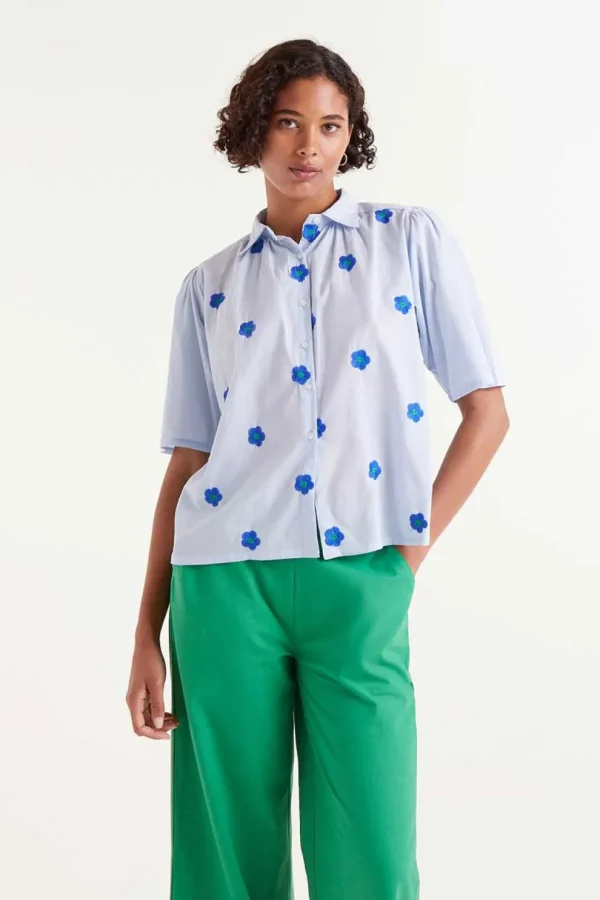 Short Sleeve Embroidered Floral Print Shirt