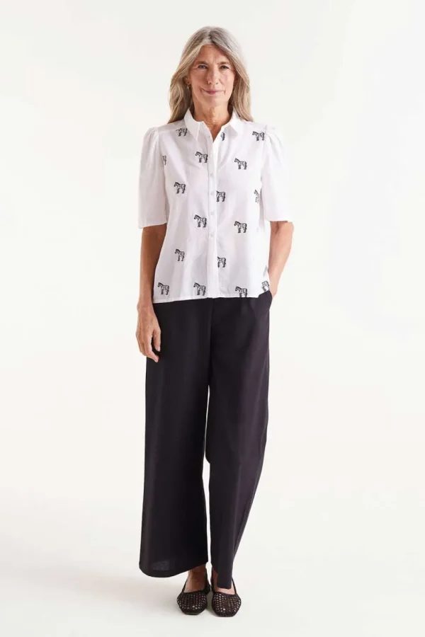 Short Sleeve Embroidered Zebra Print Shirt