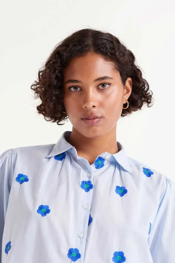 Short Sleeve Embroidered Floral Print Shirt