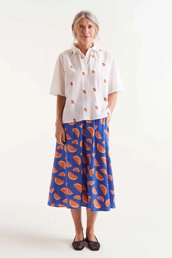 Short Sleeve Embroidered Citrus Print Shirt