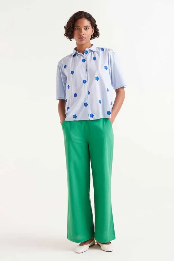 Short Sleeve Embroidered Floral Print Shirt