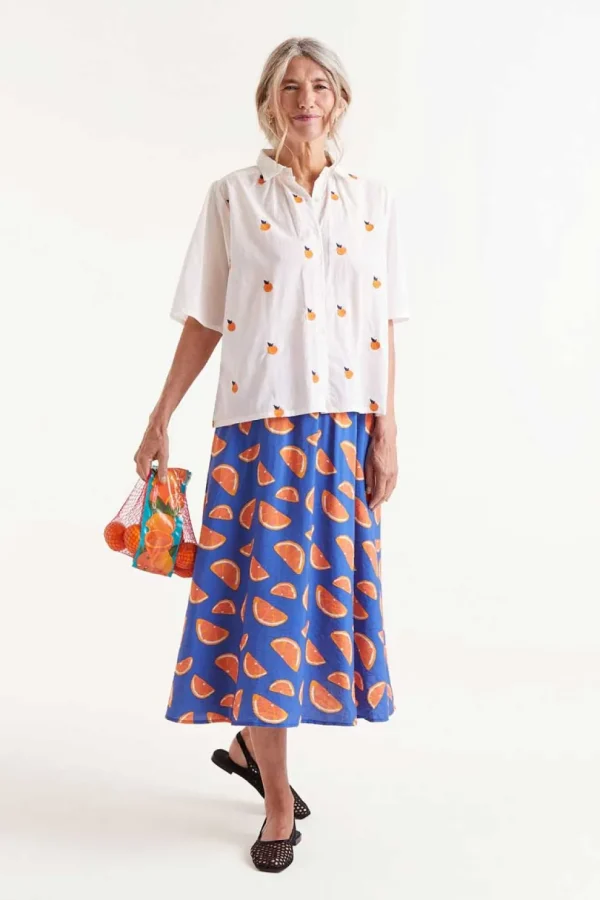 Short Sleeve Embroidered Citrus Print Shirt