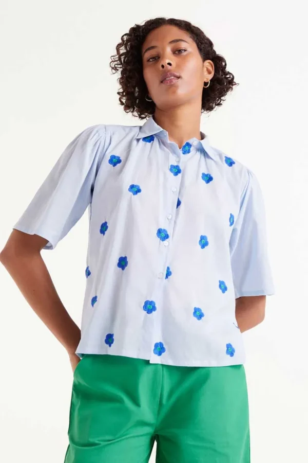 Short Sleeve Embroidered Floral Print Shirt