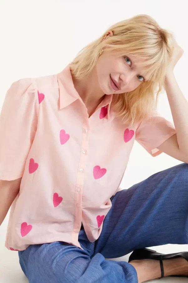 Short Sleeve Heart Print Shirt