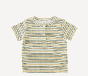 Short Sleeve Multi Stripe Henley Tee