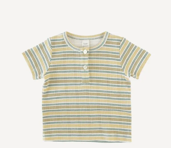 Short Sleeve Multi Stripe Henley Tee