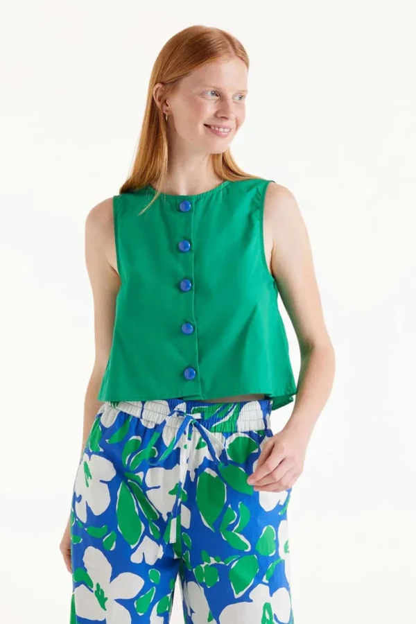 Sleeveless Button-Front Top
