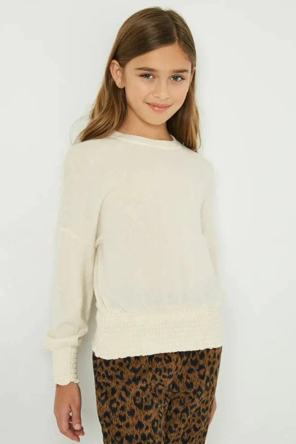 Smocked Detailed Knit Top - Cream