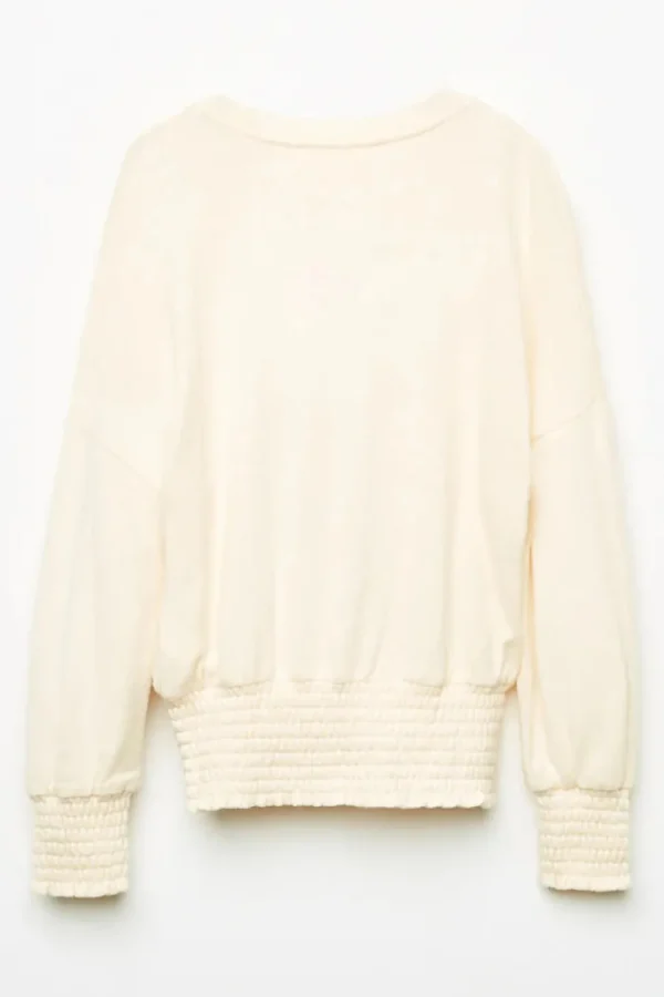 Smocked Detailed Knit Top - Cream