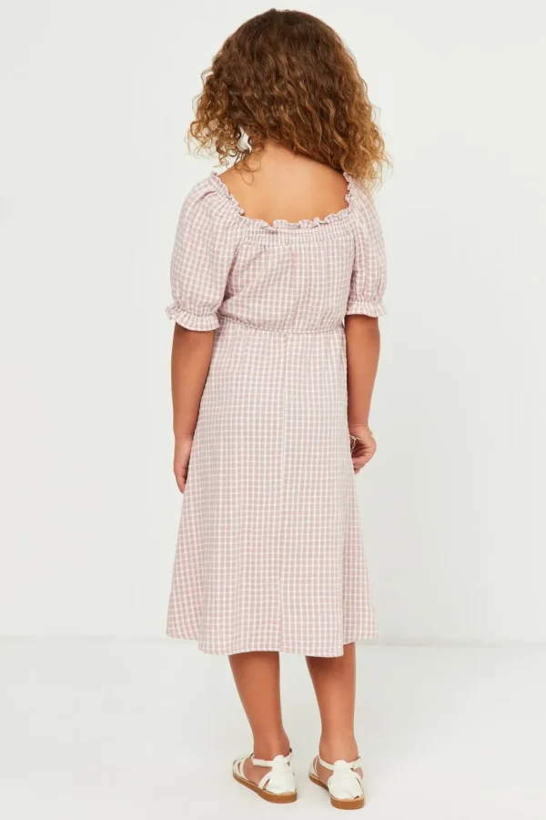 Smocked Puff Sleeve Checkered Dress