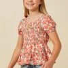 Smocked Puff Sleeve Peplum Top