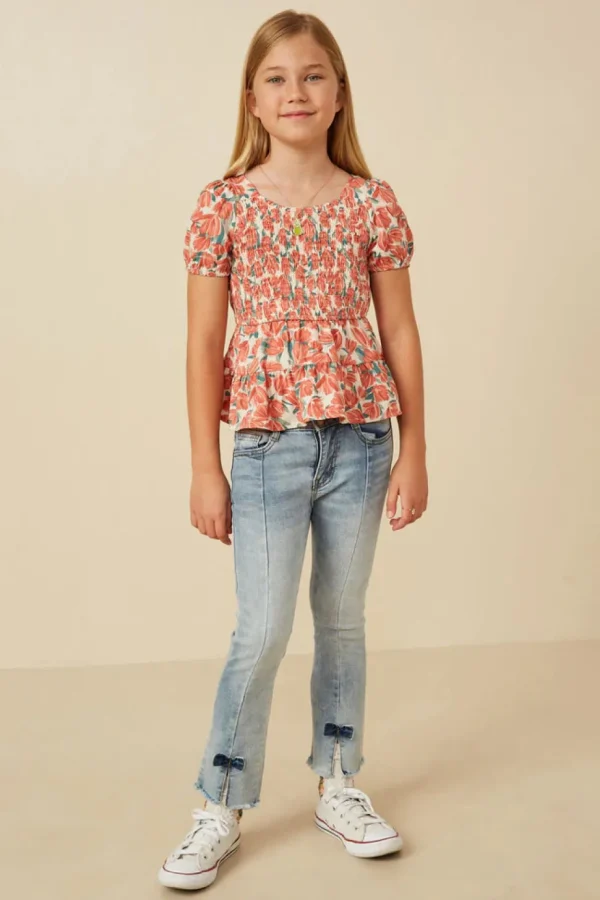Smocked Puff Sleeve Peplum Top