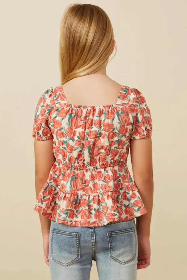 Smocked Puff Sleeve Peplum Top