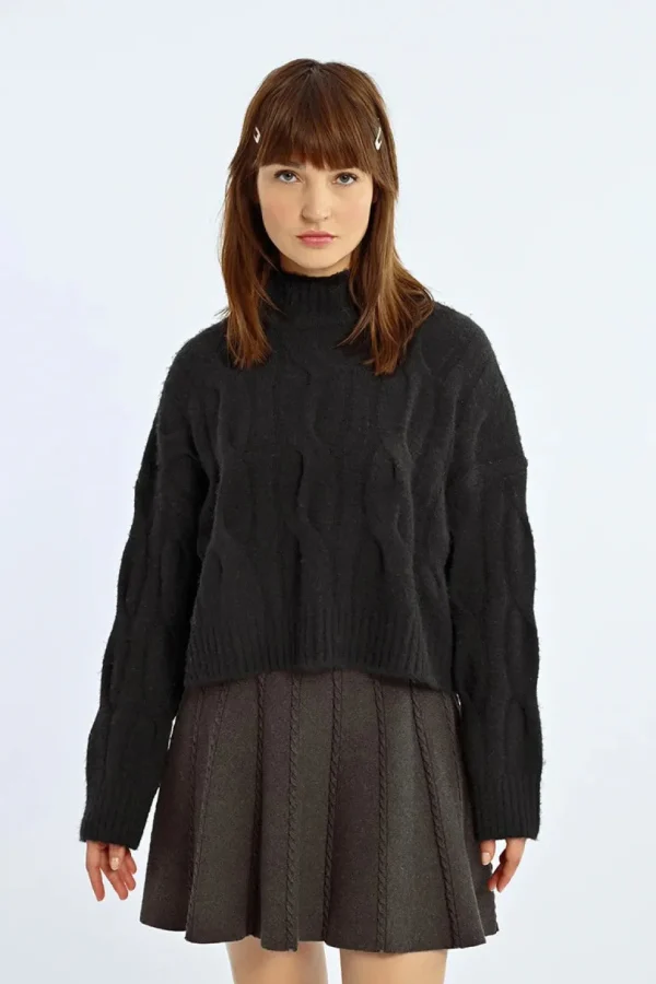 Soft Knit Cable Sweater - Black