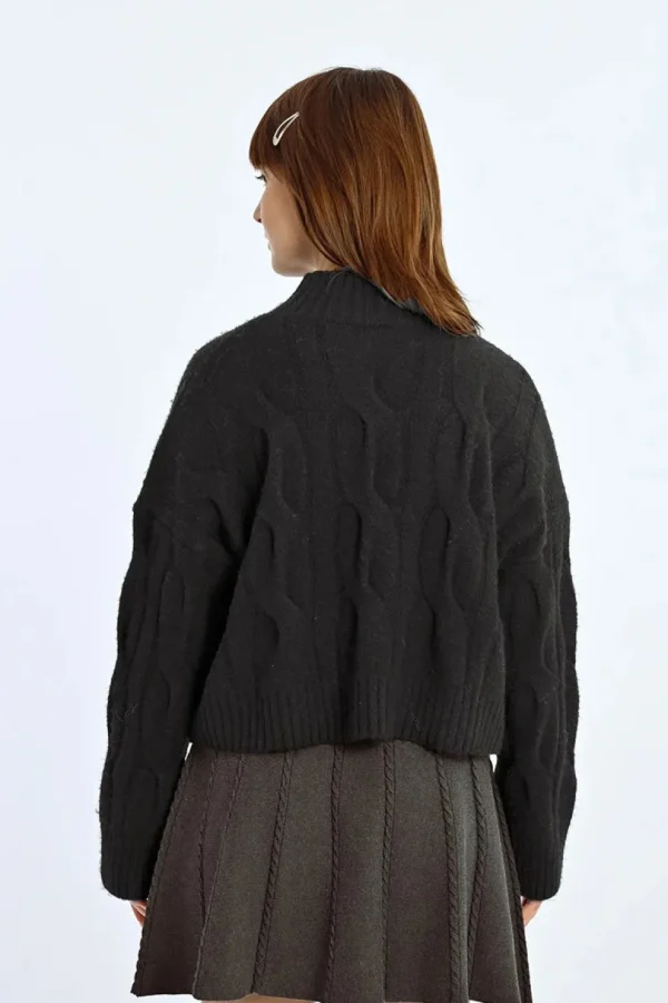 Soft Knit Cable Sweater - Black