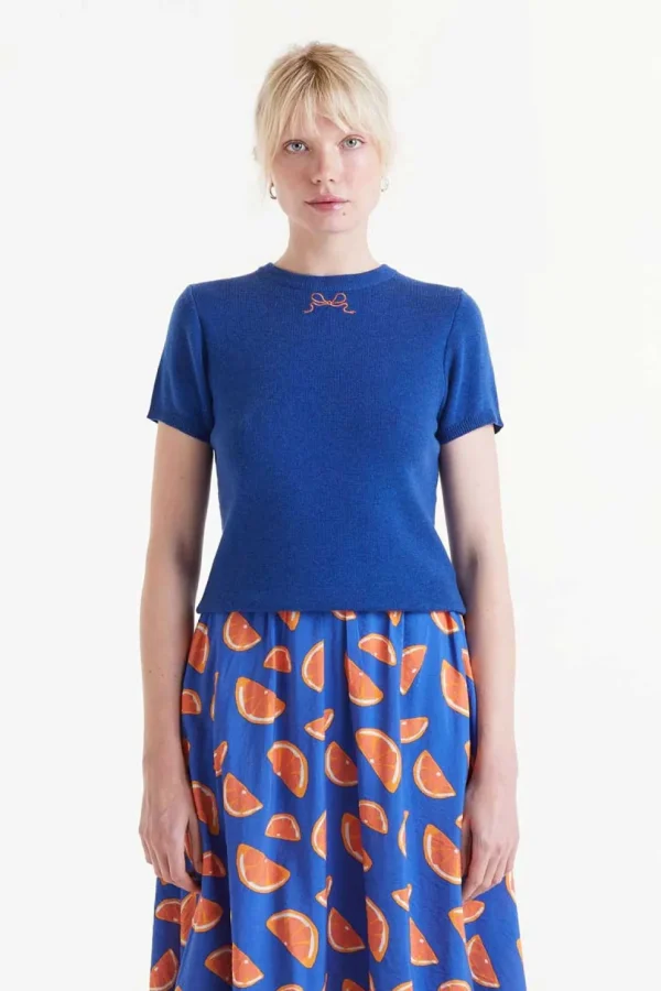 S/S Bow Embellished Sweater - Blue