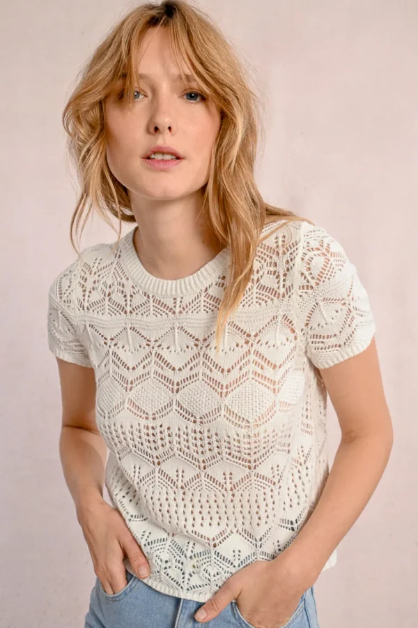 S/S Textured Sweater - Off White