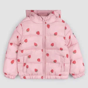 Strawberry Print on Rose Hooded Packable