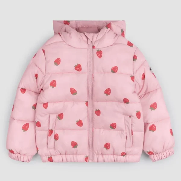 Strawberry Print on Rose Hooded Packable