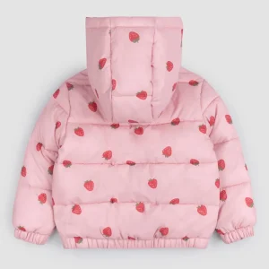 Strawberry Print on Rose Hooded Packable
