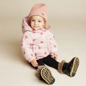 Strawberry Print on Rose Hooded Packable