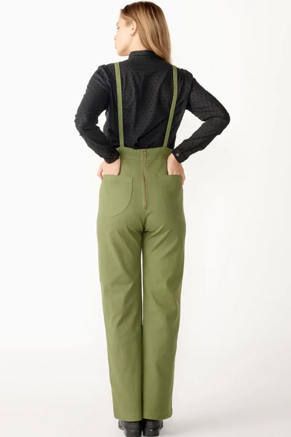 Stretch Denim Overalls - Olive