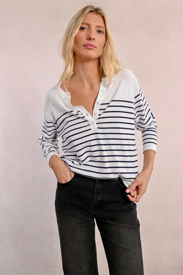 Stripe Henley Top - Blue/White