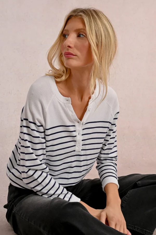 Stripe Henley Top - Blue/White