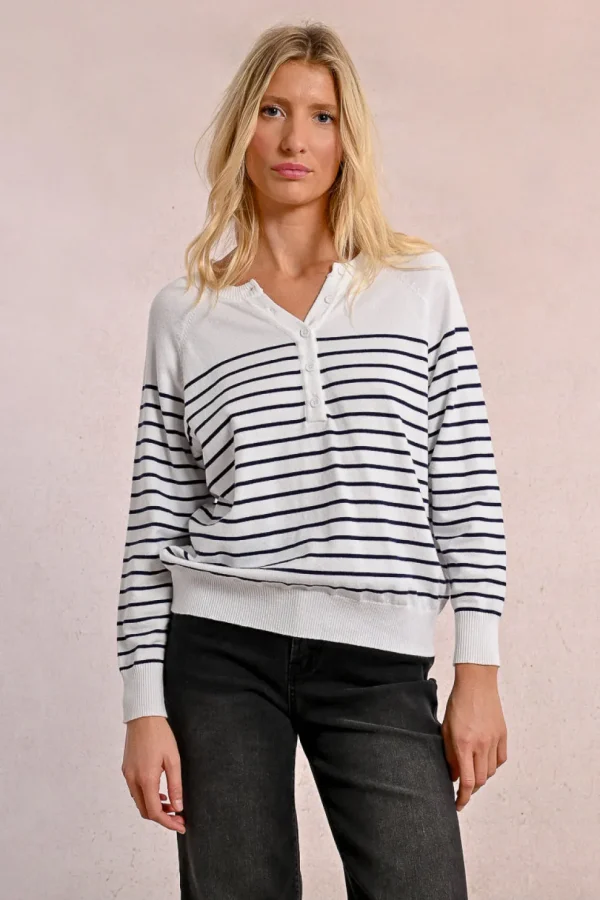 Stripe Henley Top - Blue/White