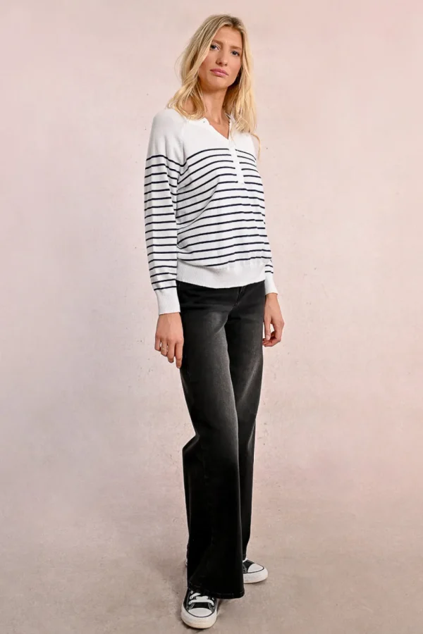 Stripe Henley Top - Blue/White