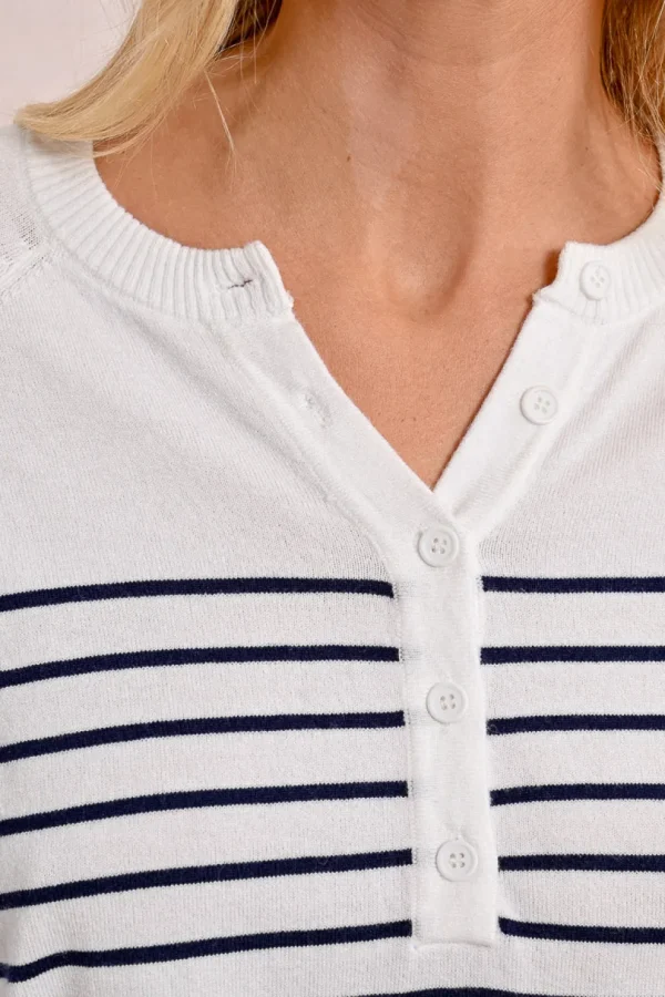 Stripe Henley Top - Blue/White