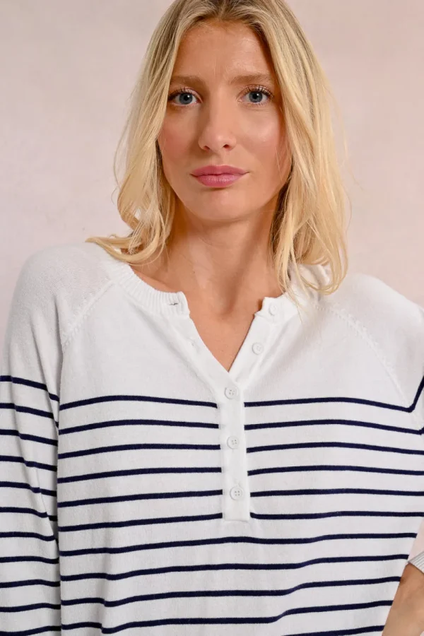 Stripe Henley Top - Blue/White