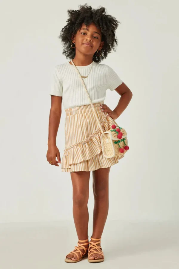 Striped Asymmetric Ruffle Skirt