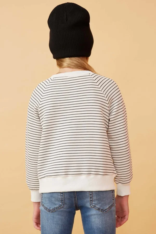 Striped Kangaroo Pocket Long Sleeve Henley - Ivory