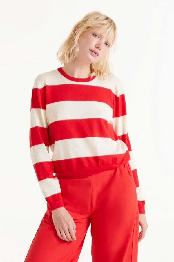 Striped Long Sleeve Sweater - Red