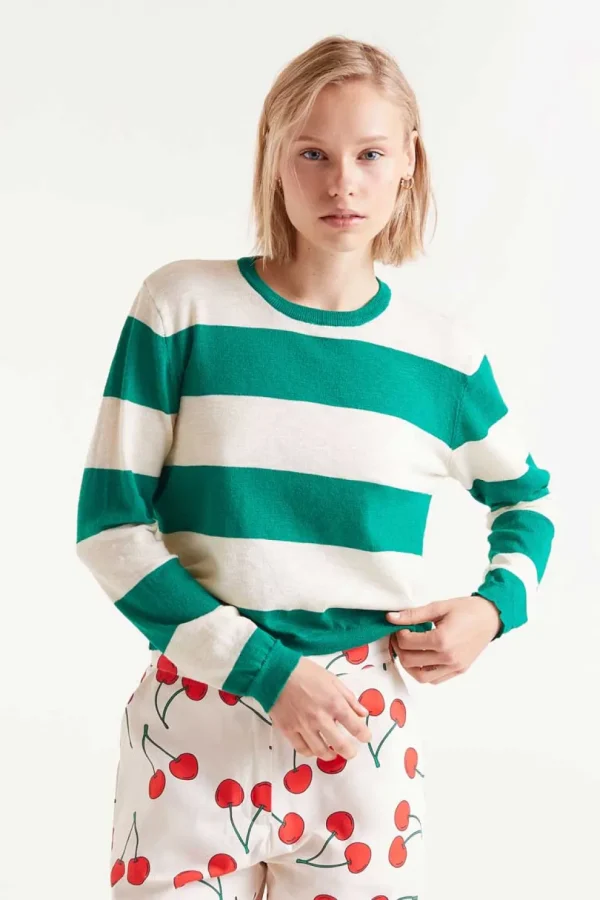 Striped Long Sleeve Sweater - Green