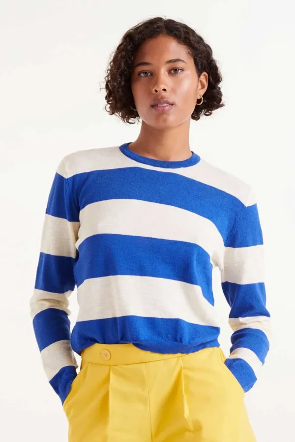 Striped Long Sleeve Sweater - Blue